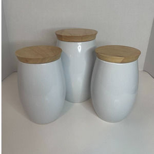 Ciroa 3 PC Modern Farmhouse Canister Set Wood Tops
